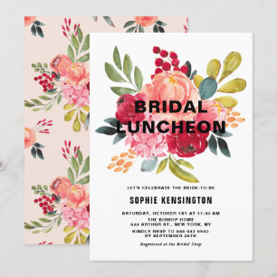 Klassisk vattenfärgsblommor, Möhippa Luncheon Inbjudningar
