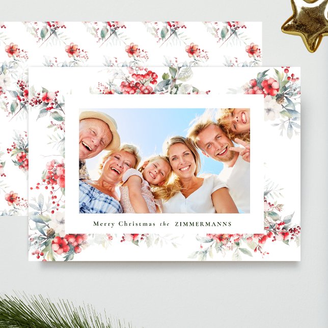 klassisk vattenfärgshorismas botaniska ram julkort (Skapare uppladdad)