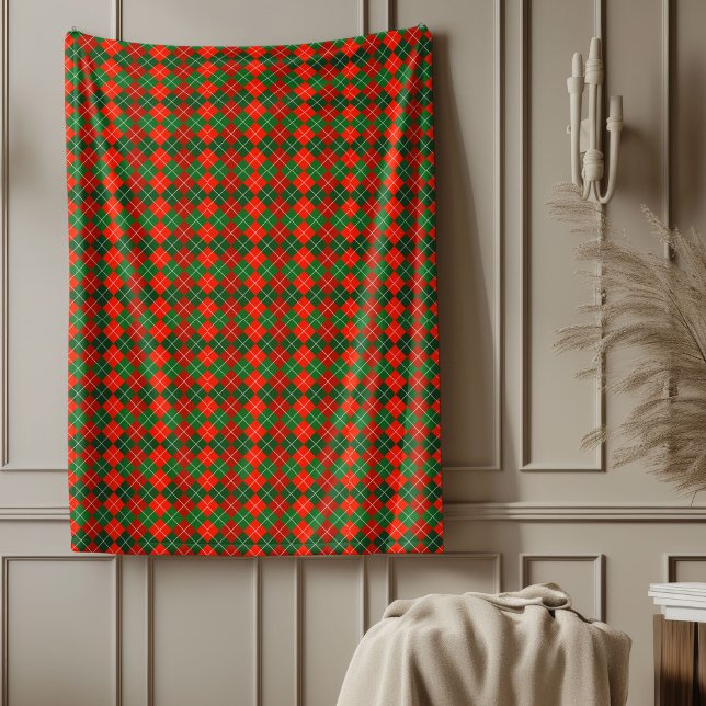 Klassisk Vibrant Red Grönt Tartan Play-jul Fleecefilt (Classic Vibrant Red Green Tartan Plaid Christmas Fleece Blanket)