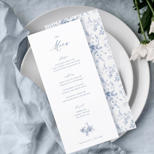 Klassisk Victorian Blue Blommigt Bröllop Bord Menu Meny
