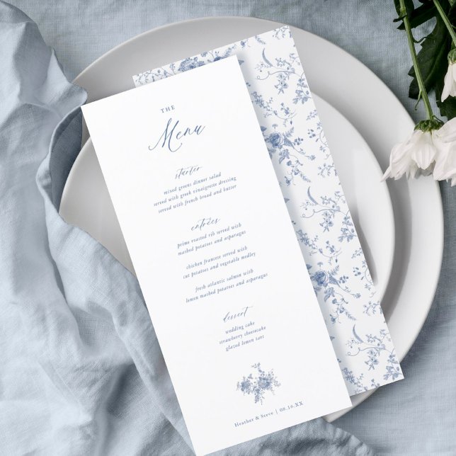 Klassisk Victorian Blue Blommigt Bröllop Bord Menu Meny (Skapare uppladdad)