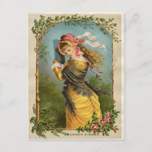 Klassisk Victorian Etching - Sommardusch Vykort