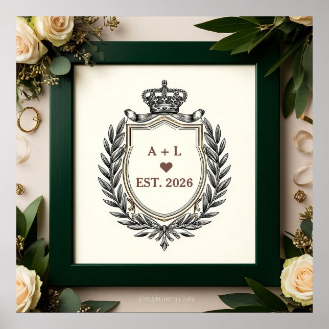 Klassisk vigselmonogram med utsmyckad kronkrona poster (Framsidan)