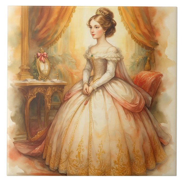 Klassisk,Viktorianska Stil, vackra prinsessa Kakelplatta (Framsidan)
