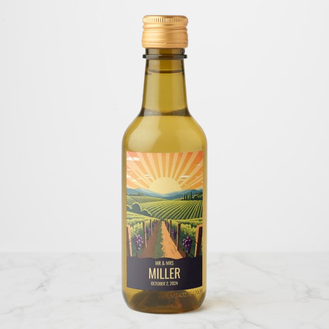 Klassisk vingårds soluppgång vinetikett (Framsida)