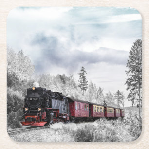 Klassisk Vintage, ångmotor Tåg 997243-1 Underlägg Papper Kvadrat