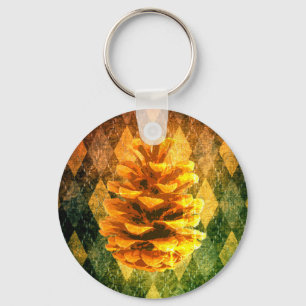 Klassisk vintage argyle pinecone rustic fall grönt nyckelring