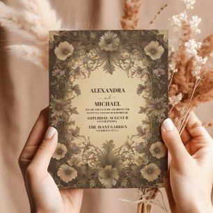 Klassisk Vintage Art nouveau Blommigt Bröllop Inbjudningar
