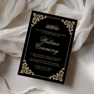 Klassisk Vintage Barock Guld Svart Walima Ceremoni Inbjudningar