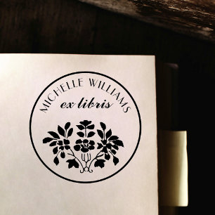 Klassisk Vintage Blommigt Namn Ex Libris Bookplate Stämpel