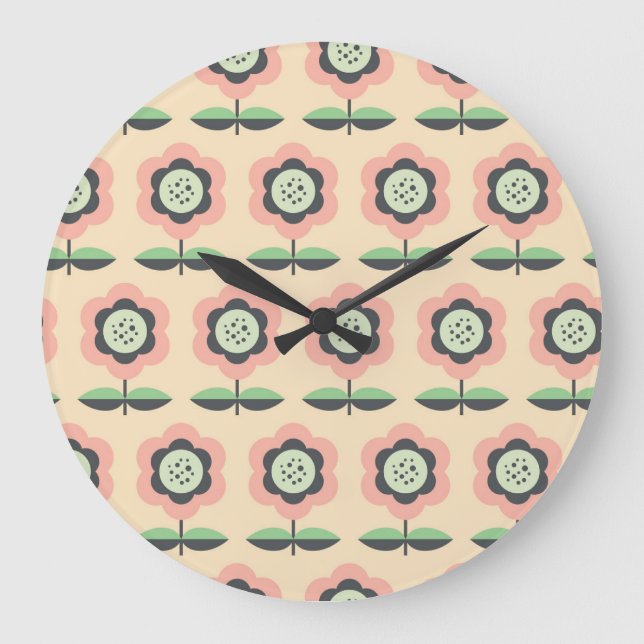 Klassisk Vintage: Blommigt Sömlös design Stor Klocka (Framsida)