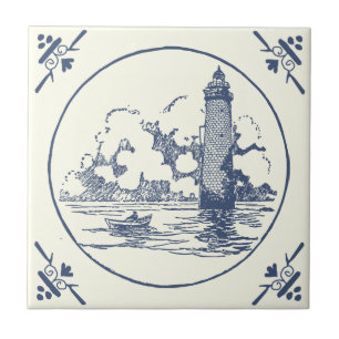 Klassisk Vintage Blue Sea Boat Lighthouse på Elfen Kakelplatta