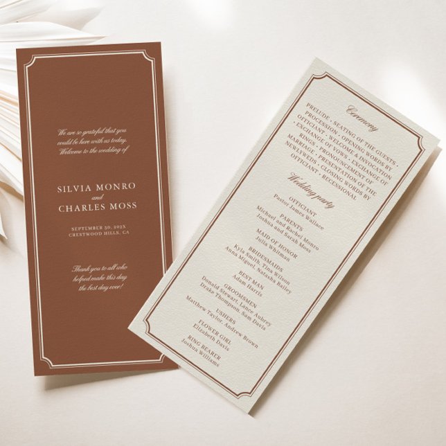 Klassisk Vintage Brown & Ecru-Bröllopsprogram (Classic Vintage Brown & Ecru Wedding Program)