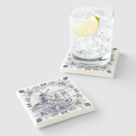 Klassisk Vintage Chic Holländsk Väderkvarn Delft B Underlägg Sten