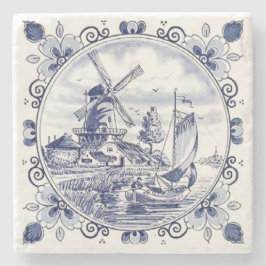Klassisk Vintage Chic Holländsk Väderkvarn Delft B Underlägg Sten