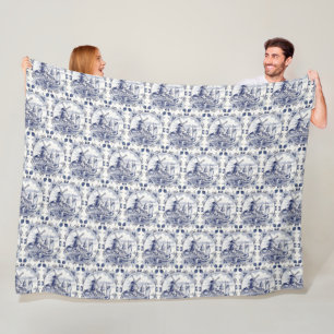 Klassisk Vintage Chic Nederländska Kvarn Delft Blu Fleecefilt