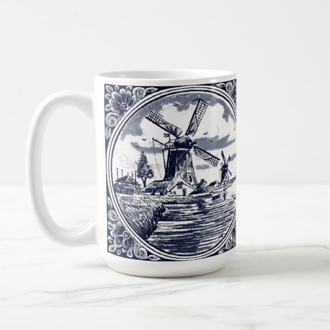 Klassisk Vintage Chic Nederländska Kvarn Delft Blu Kaffemugg (Vänster)