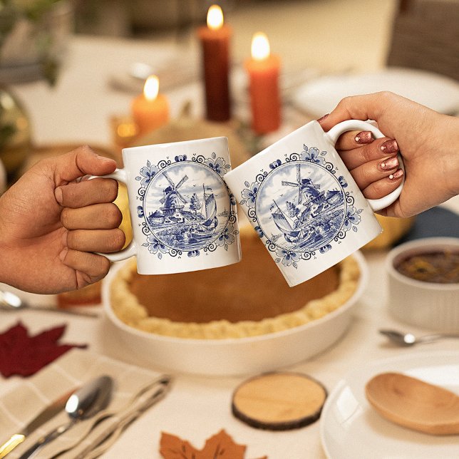 Klassisk Vintage Chic Nederländska Kvarn Delft Blu Kaffemugg (Skapare uppladdad)