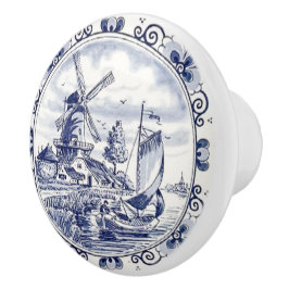 Klassisk Vintage Chic Nederländska Kvarn Delft Blu Knopp