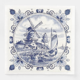 Klassisk Vintage Chic Nederländska Kvarn Delft Blu Pappersservett