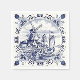 Klassisk Vintage Chic Nederländska Kvarn Delft Blu Pappersservett
