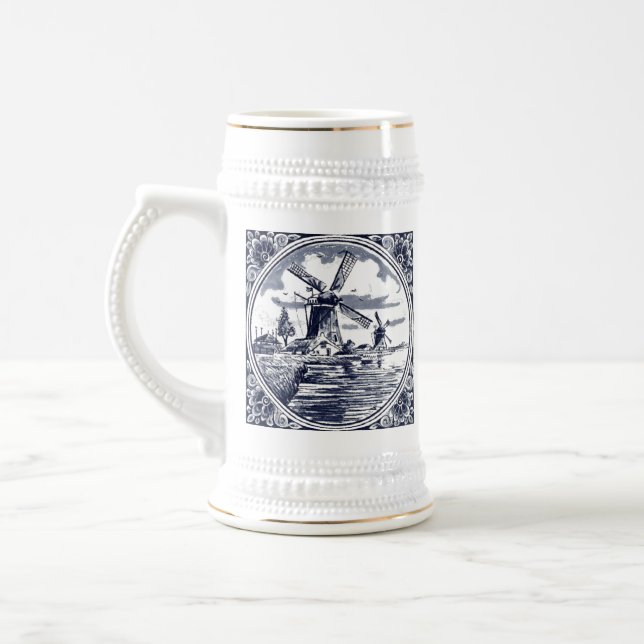 Klassisk Vintage Chic Nederländska Kvarn Delft Blu Sejdel (Vänster)