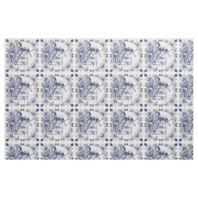 Klassisk Vintage Chic Nederländska Kvarn Delft Blu Tyg (Fat Quarter)