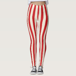 Klassisk Vintage Cirkustält Rött och Crème Ränder Leggings