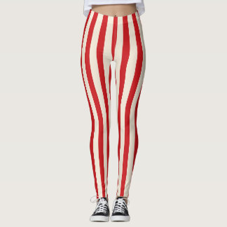Klassisk Vintage Cirkustält Rött och Crème Ränder Leggings