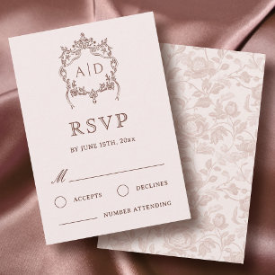 Klassisk Vintage Crest Bröllopsmonogram RSVP-kort Kort