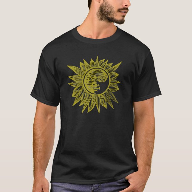 Klassisk Vintage-Etsning Solgrafik Tee Shirt (Framsida)
