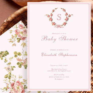 Klassisk Vintage Formell Rosa Bebis Shower Inbjuda Inbjudningar