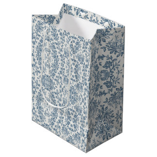 Klassisk Vintage Fransk Graverad Blommig Toile-Blå