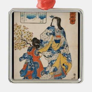 Klassisk vintage geisha ukiyo-e Utagawa-rulle Julgransprydnad Metall
