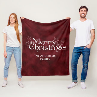 Klassisk Vintage God Jul Skript Röd Velvet Fleecefilt