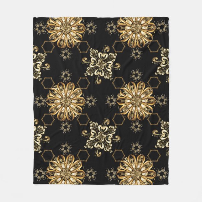 Klassisk Vintage: Golden Oriental Seamless. Fleecefilt (Framsidan)