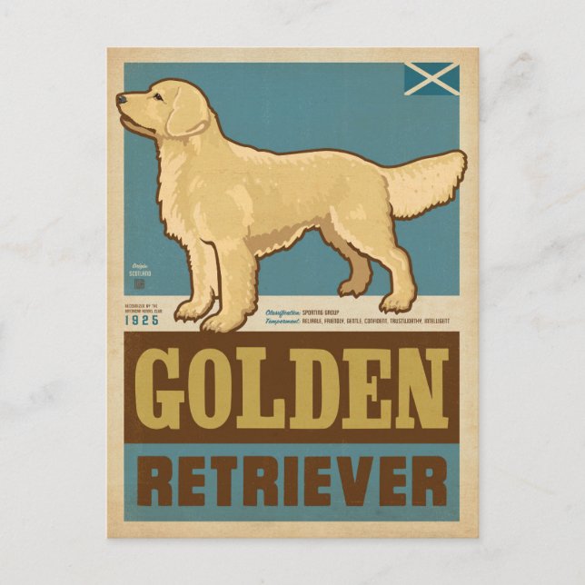 Klassisk Vintage Golden Retriever Vykort (Framsida)