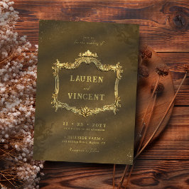 Klassisk Vintage Guld Baroque Ram Photo Bröllop Inbjudningar