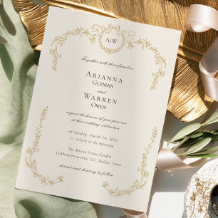 Klassisk Vintage Guld Monogram Bröllop Inbjudningar