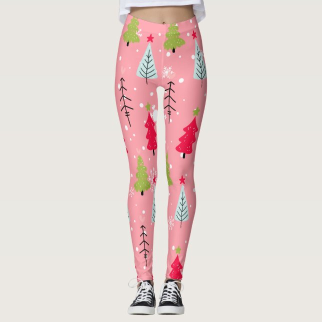 Klassisk Vintage Helgdag Mönster-Julgran (5) Leggings (Framsida)