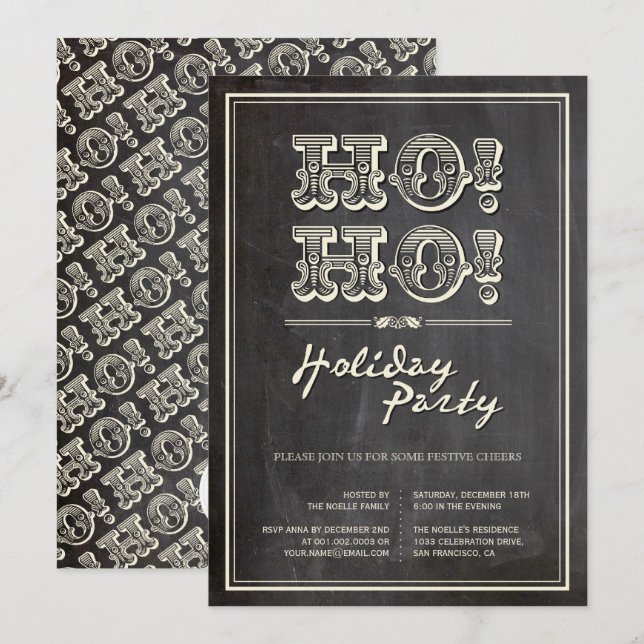 Klassisk Vintage HO! HO! Julfest Inbjudan (Fram/baksida)