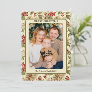 Klassisk Vintage Holly Bär Jul Fotokort Julkort