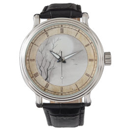 Klassisk vintage japanese night måne scenery sumi- armbandsur