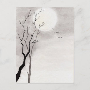 Klassisk vintage japanese night måne scenery sumi- vykort