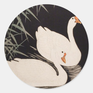 Klassisk vintage japansk ukiyo-e vit svan damm runt klistermärke