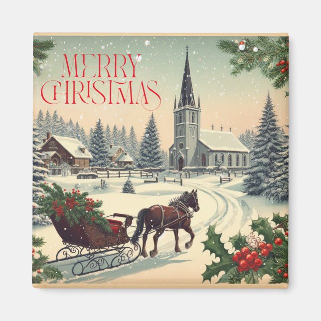 Klassisk/Vintage-julscen Magnet (Framsidan)