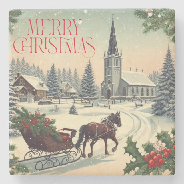 Klassisk/Vintage-julscen Stenunderlägg (Framsidan)