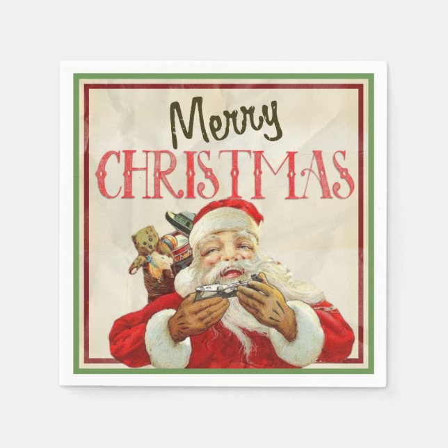 Klassisk Vintage Jultomten jul Pappersservett (Framsidan)