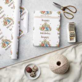 Klassisk vintage kaninfamilj presentpapper