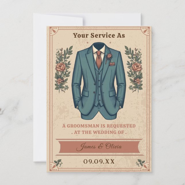 Klassisk Vintage Kostym Bröllop Förslag Inbjudan (Framsida)